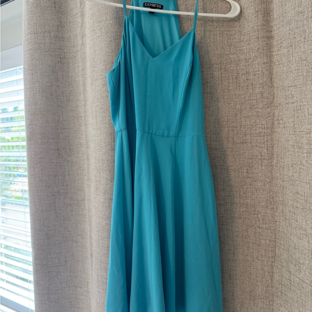 Express Vibrant Blue Strapless Dress